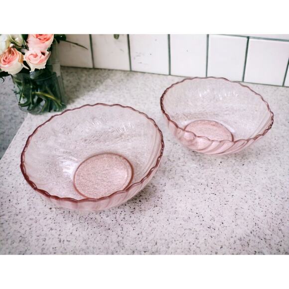 Arcoroc Other - Vintage Arcoroc France Pink Rosaline Swirl Small Bowls Set Of 2 Glass Bowls